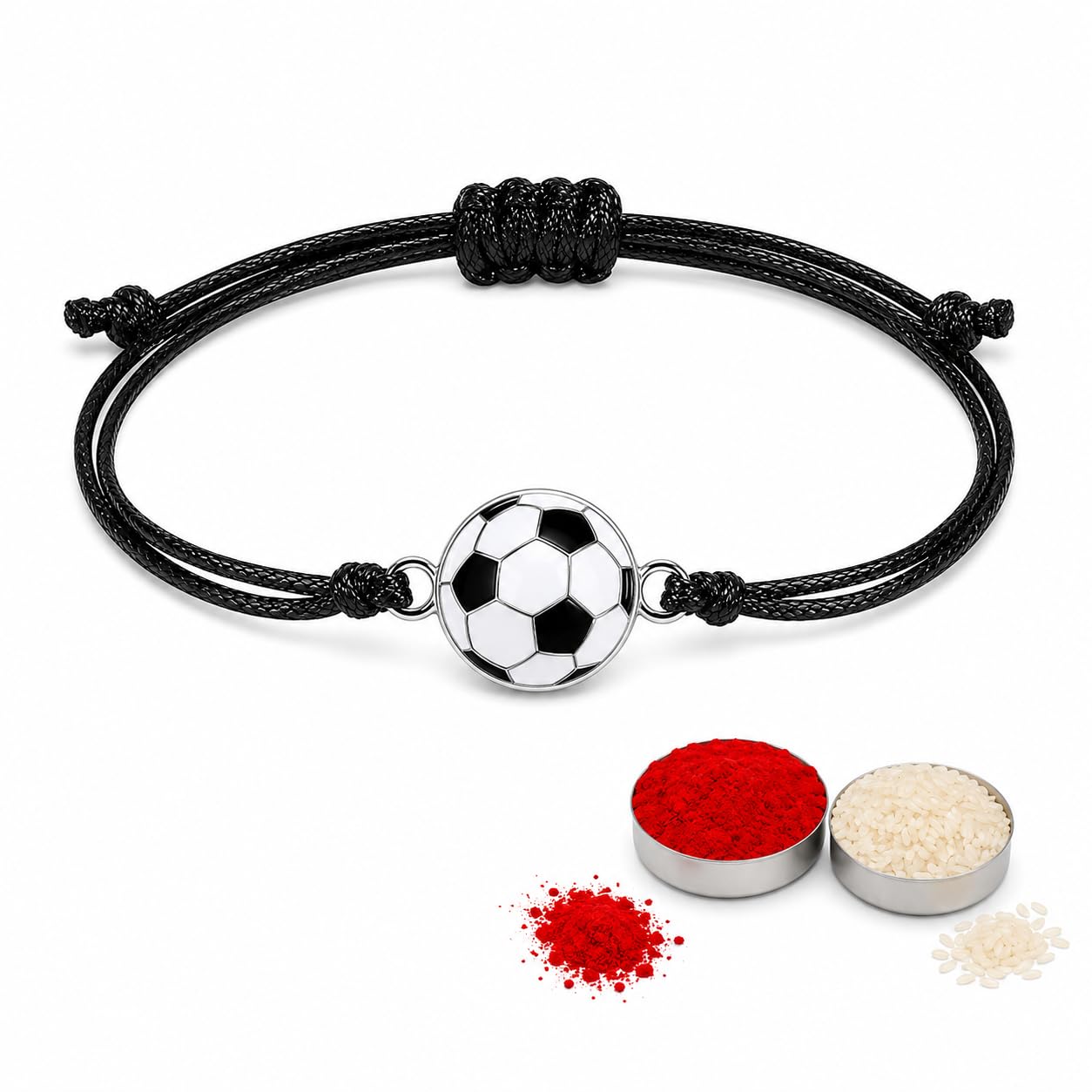 El Regalo 1PC Sports Balls Bracelet Rakhi for for Brother- Rakhi for Sports Lover Bhai with Roli-Chawal Shagun, Message Card in Gift Box for Kids/Adults (Soccer Ball)