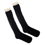 El Regalo Women Cotton Knit Boot Socks, Knee High Tube Socks with Lace Trim for women & Teens (Black)