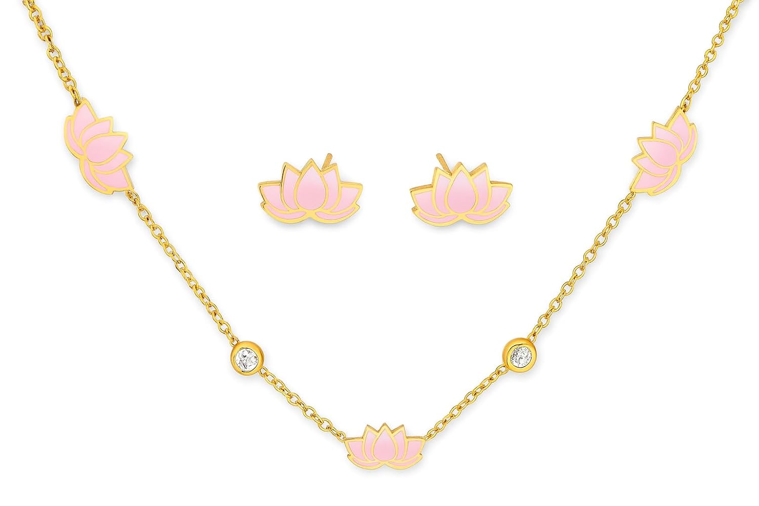 El Regalo Stainless Steel Flower Earrings & Necklace Jewelry Set for Girls & Women- Anti Tarnish/Waterproof Floral Jewelry