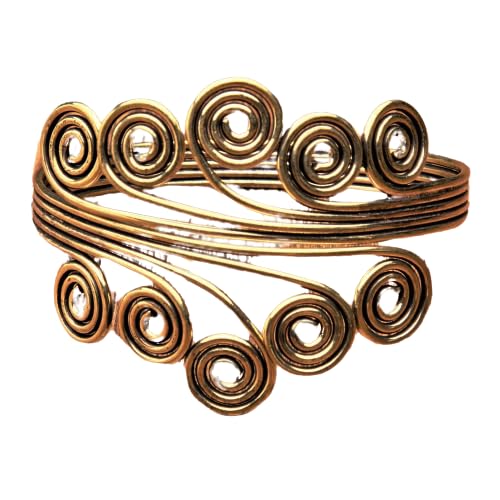 El Regalo Women's 1 Pc Oxidized Vintage Spiral Armlet In Antique Finish- Filigree Adjustable Spiral Brass Arm Cuff Bracelet (Antique Golden)