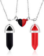 El Regalo Unisex 2Pcs/Set Crystal BFF Best Friend Magnetic Couple Matching Split Heart Pendant Necklaces for Besties/Couples - Valentines Day Gift (Red & Black)
