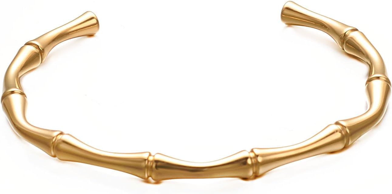El Regalo Waterproof Stainless Steel Bamboo Style Open Cuff Bracelet for Girls/Women (For Small Wrists)- Valentines Day Gift for Her (Gold)