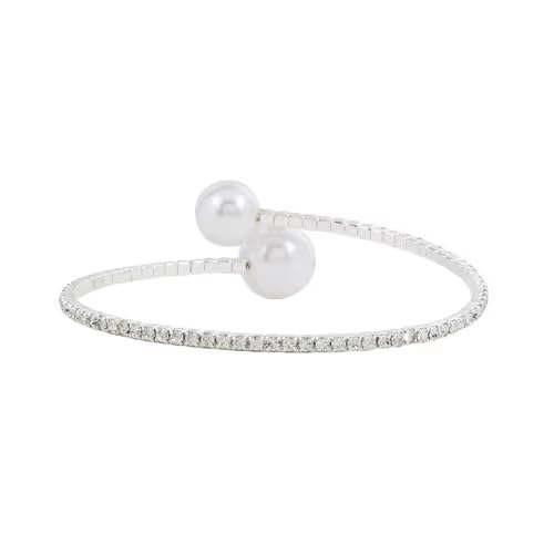 El Regalo Glamorous Pearls & Rhinestone Cuff for Girls & Women- Sleek & Elegant Pearls Bracelet