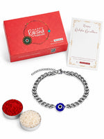 El Regalo Unisex-Adult 1Pc Cz Evil Eye Stainless Steel Rakhi For Brother - Anti Tarnish/No Rust/Waterproof Evil Eye Designer Rakhi With Roli Chawal, Message Card In Gift Box (Option-2)