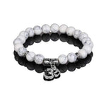 El Regalo OM Charm Healing Yoga 8mm Beads Stretchable Bracelets for Men/Women | OM Yoga Spiritual Jewelry (White)