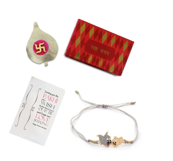 El Regalo Kids Rakhis- beautiful Kids Rakhis for Little Brother/Niece/Nephew with shagun, Rakhi Message Card in Rakhi Gift Box - for Kids/Babies/Toddlers (Tom & Jerry Rakhi)