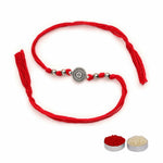 El Regalo 1PC Simple Red Thread Rakhi for Brother- Minimalist Antique German Silver Charm Rakhi with Roli Chawal, Rakhi Message Card