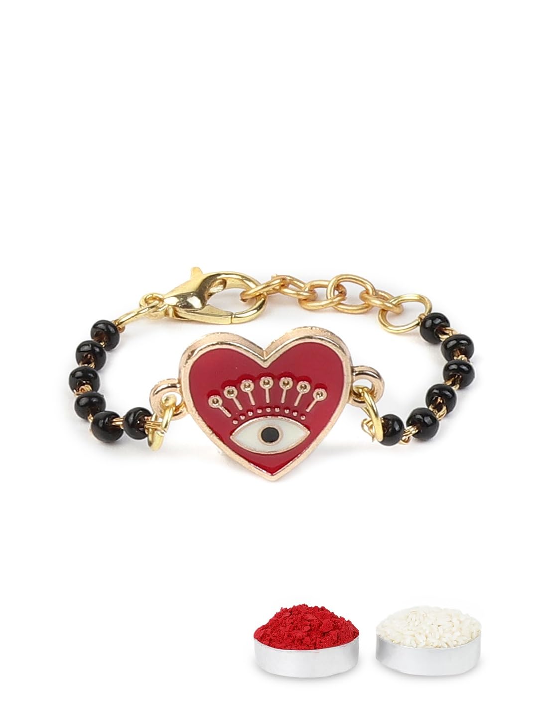 El Regalo Cute Evil Eye Nazaria Bracelet Rakhi for Babies/Kids with Roli Chawal, Rakhi Message card in Rakhi Gift Box- Baby Nazaria Rakhi (Heart Evil Eye Nazaria Rakhi)