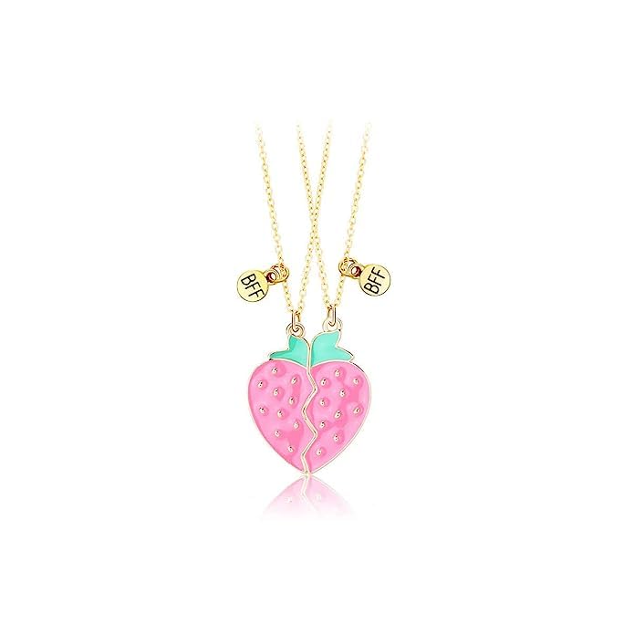 El Regalo Girls 2PCs BFF Best Friend Fruits Pendant Necklaces Set- Cute Strawberry, Pineapple Necklaces Magnetic Pendant BFF Gifts Necklace Best Friends Necklace (Pink Strawberry)