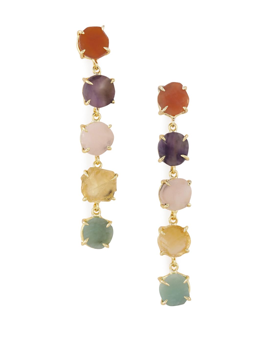 El Regalo Luxury Multi-Colored Natural Raw Stones Rough Edge Earrings - Handcrafted Gold-Finished Studs for Modern Women