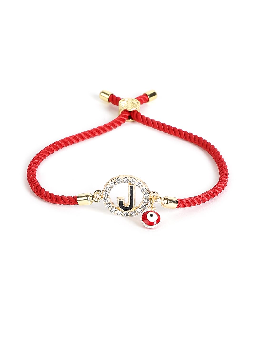 El Regalo Name Initials Evil Eye Bracelet Rakhi for Brother- Name Letter CZ Rakhi with Roli Chawal, Message Card in Rakshabandhan Box for Bhai (Red- J)