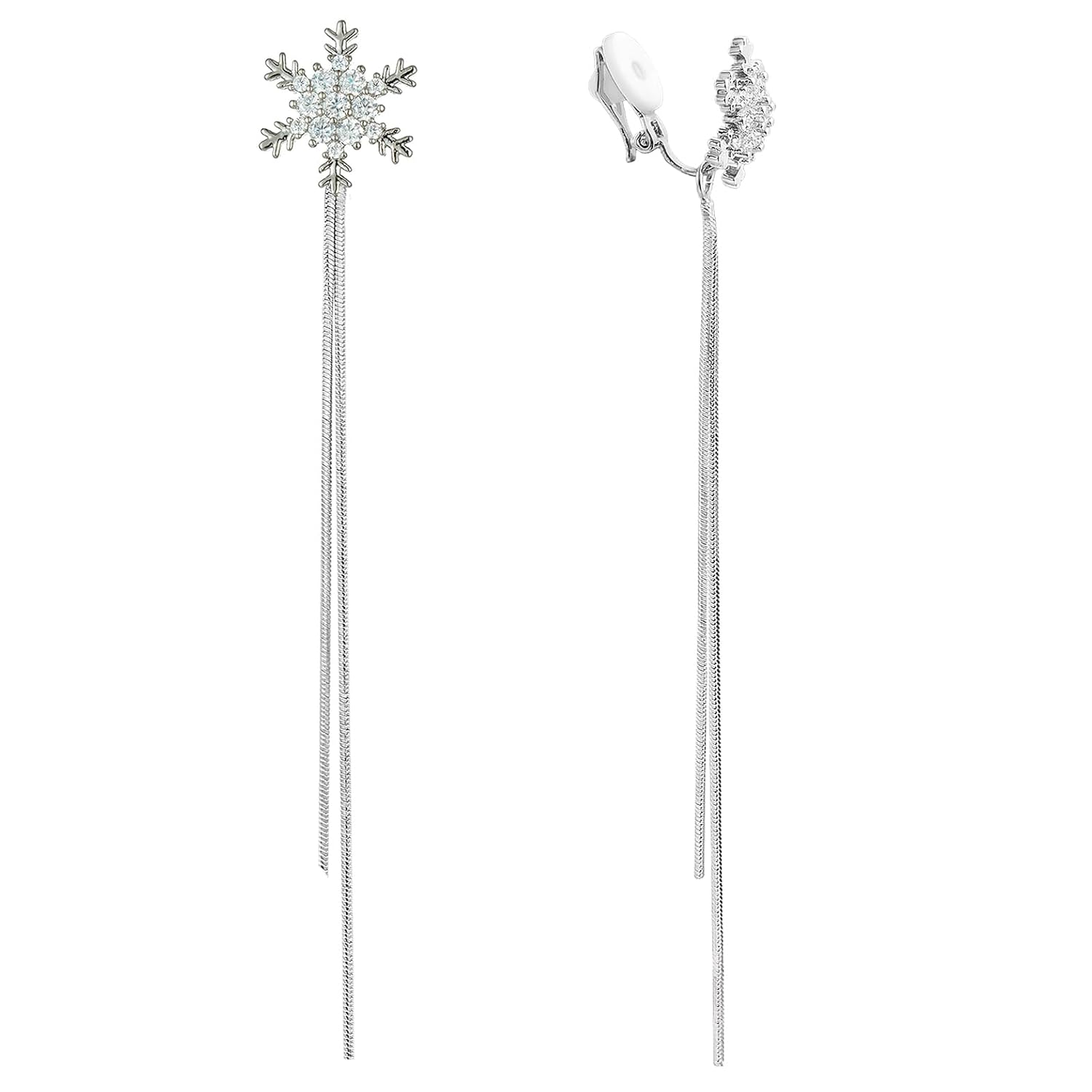 SELOVO Chain Snowflake Dangling Earrings Front Back Clip On Dangle Earrings Chain for Women Teen
