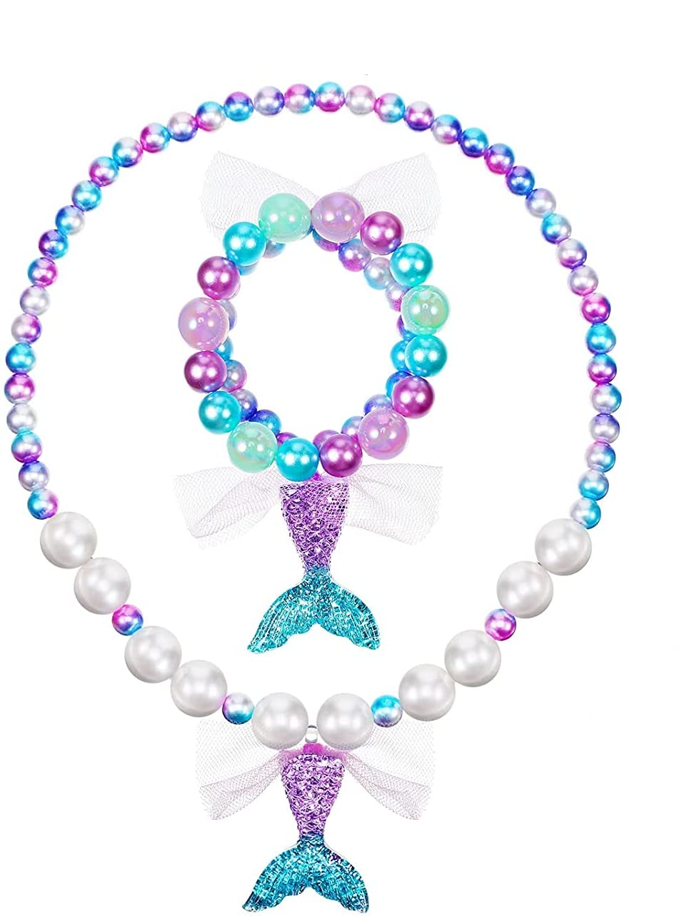 El Regalo Kids Girls Mermaid Princess Necklace & Bracelet Set (Ocean Blue)