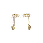 FUTIMELY Pearl Hoop Earrings Heart Chain Ear Cuff, Adjustable Non-Piercing Cartilage Clip On Earrings 2PCS Set for Women