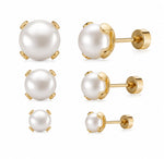 El Regalo Stainless Steel Pearl Stud Earrings Combo for Women & Girls | 3 Pairs Minimal Pearl Earrings Set | Hypoallergenic Gold Plated Round Cartilage Stud Earrings (Style-1)