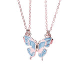 El Regalo 2 PCs BFF Best Friend Forever Butterfly Split Magnetic Matching Pendant Necklaces Set- Friendship Day Gift for Girls/Kids/Teens (Blue Butterflies Golden)