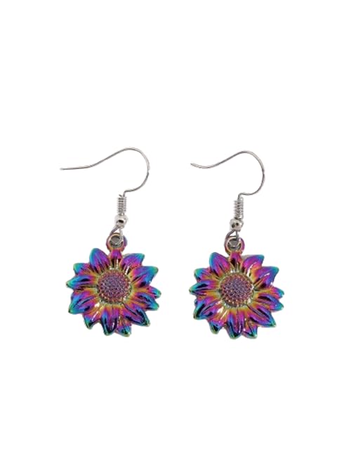 El Regalo Vintage Sunflower Earrings- Bohemian Sunflower Hook Earrings for Girls & Women (Rainbow)