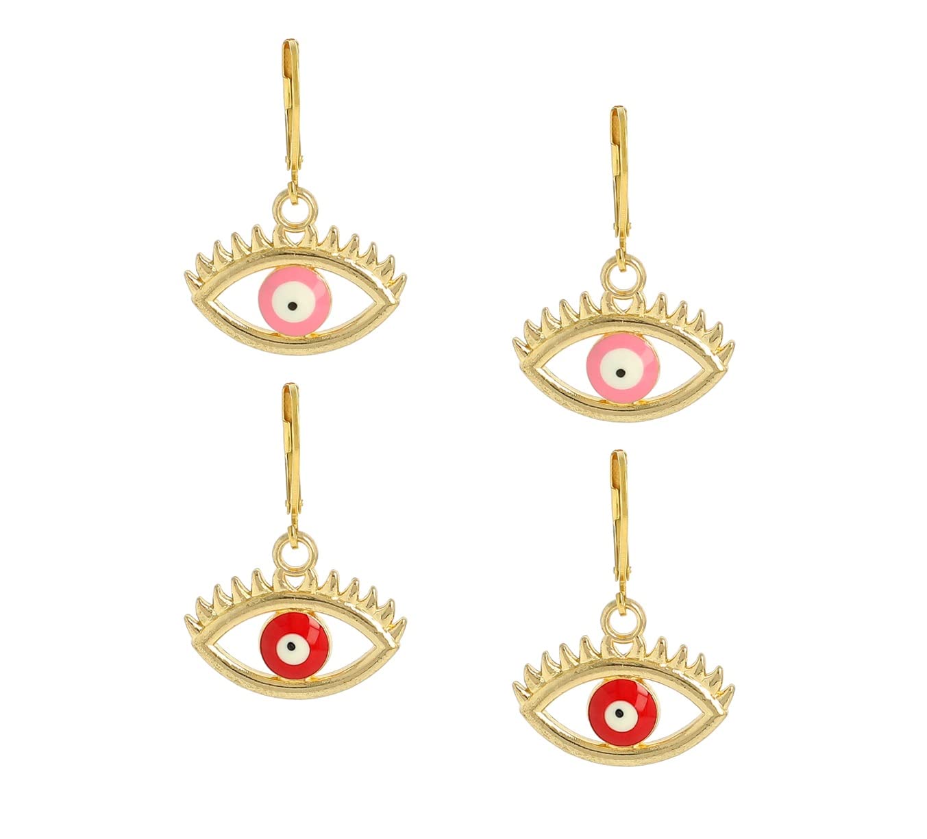 El Regalo 2 Pairs Fashion Evil Eye Enameled Golden Earrings for Girls & Women - Dainty Evil Eye Hypoallergenic Cute Earrings for Girls & Women (Option- 3)