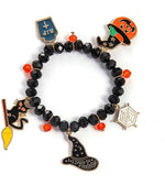 El Regalo 1PC Halloween Bracelet for Girls & Women- Halloween Beaded Stretch Bracelet Ghost Pumpkin Spider Cat Witch Charm Bracelet Halloween Costume Jewelry (Style-1)
