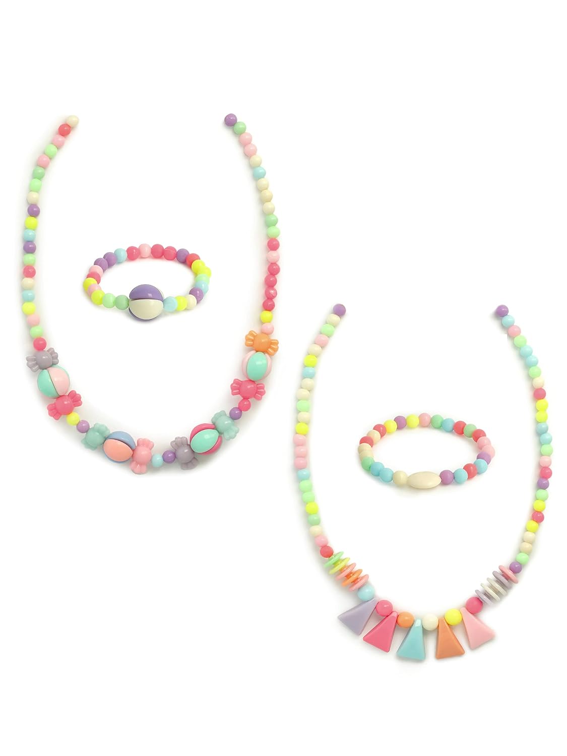 El Regalo 4 PCs Cute Kids Girls Jewelry Combo Sets - Kids Beads 2 Necklace & 2 Bracelets Jewelry Sets for Girls & Toddlers (Option- 5)