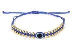 El Regalo Hand Woven Evil Eye Unisex Bracelet - Handmade with Golden & Silver Beads (Golden Blue)