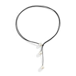 El Regalo Boho Double Layers Leather Pearl Suede Y Drop Adjustable Necklace for Girls & Women- Contemporary Black Leather Wrap Choker Necklace- Gothic Tie Up Necklace