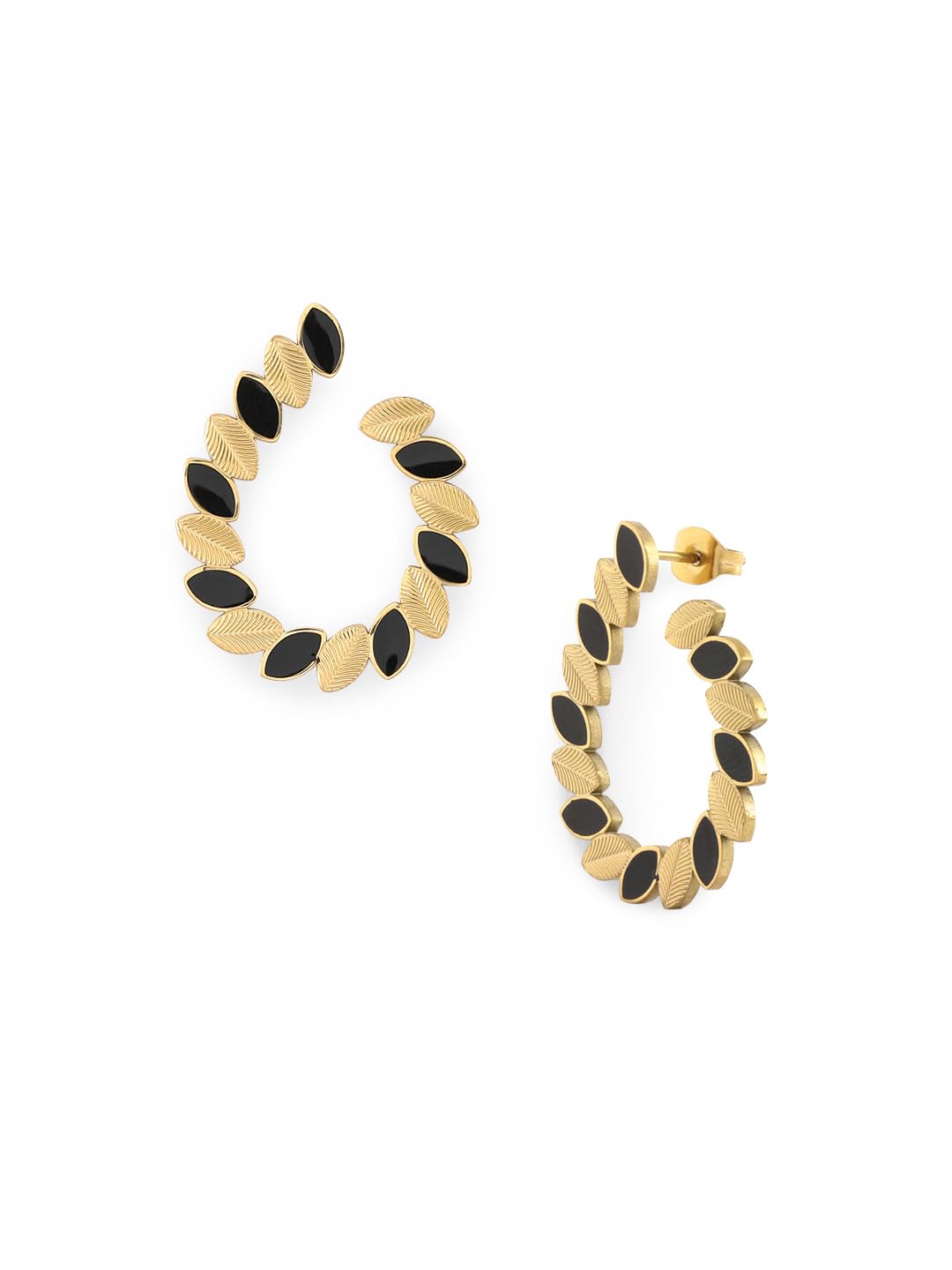 El Regalo Classy Stainless Steel Black & Golden Leaves Stud Earrings- Anti-Tarnish Statement Earrings