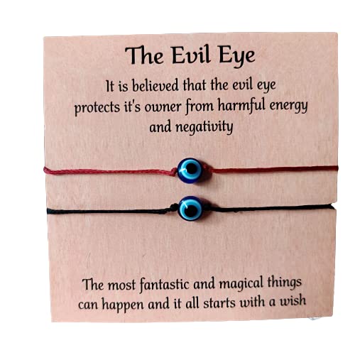 El Regalo 2 PCs Evil Eye Knotted Unisex Bracelet Combo for Kids & Adults | Macram Bracelet Braided with Lucky Eye (6mm) to Ward Off Buri Nazar (Black & Maroon - Style 2)