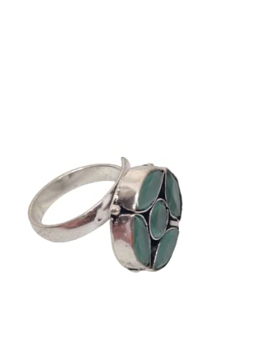 El Regalo 1 PC Finger Ring for Girls & Women- Vintage Silver Plated Stones Studded Adjustable Finger Rings (Sea Green)