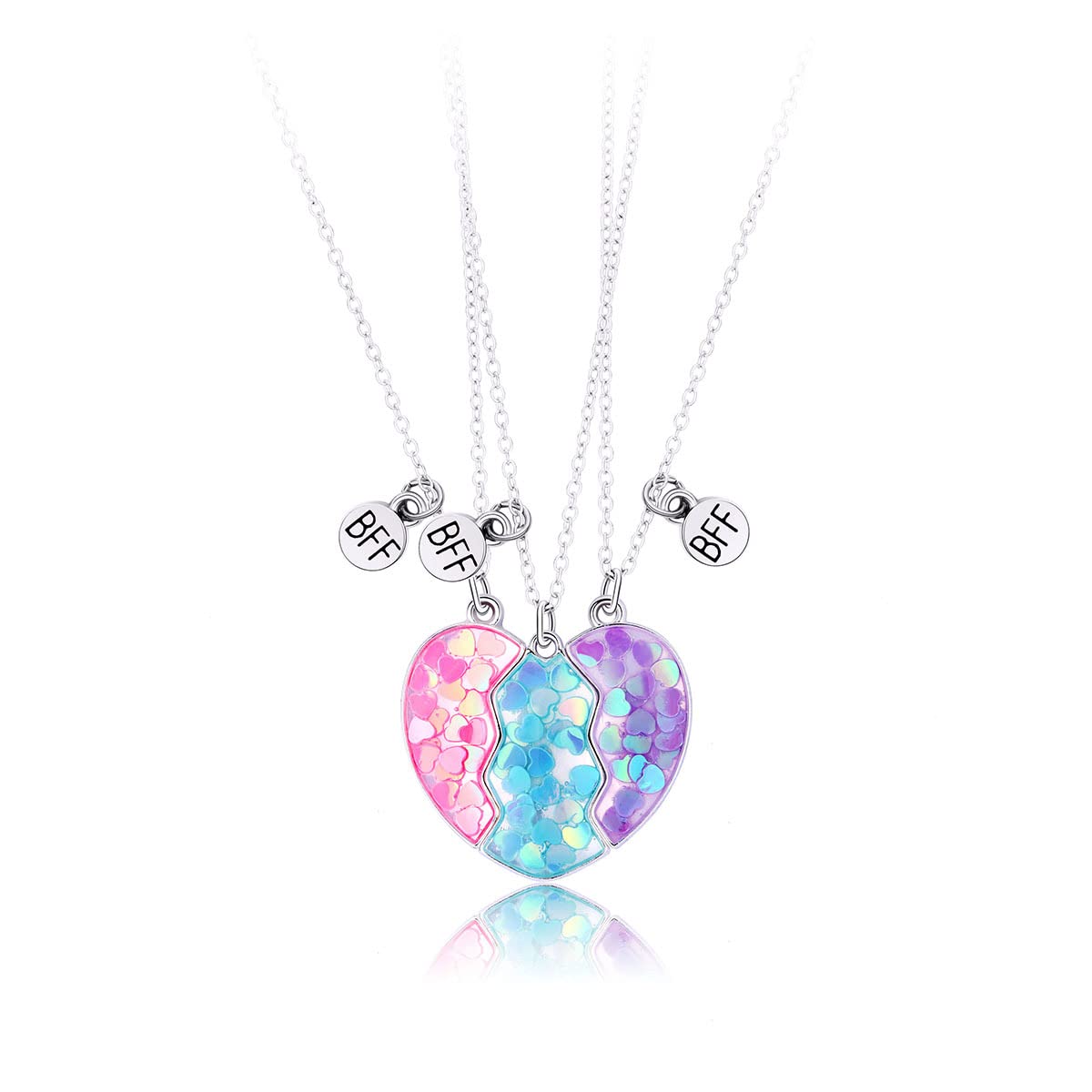 El Regalo 3 PCs BFF Best Friend Forever Split Heart Magnetic Matching Pendant Necklaces Set for Kids/Girls/Teens- Friendship Puzzle Necklaces Sets for Besties (Mermaid Heart BFF)