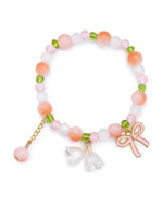 El Regalo Exquisite Lily Flower & Blow Glass Beads Bracelet - Cute Lily Of The Valley Flower Beaded Bracelet, Transparent Gradient Beaded Bow Bracelet For Teen Girls (Gradient Peach)