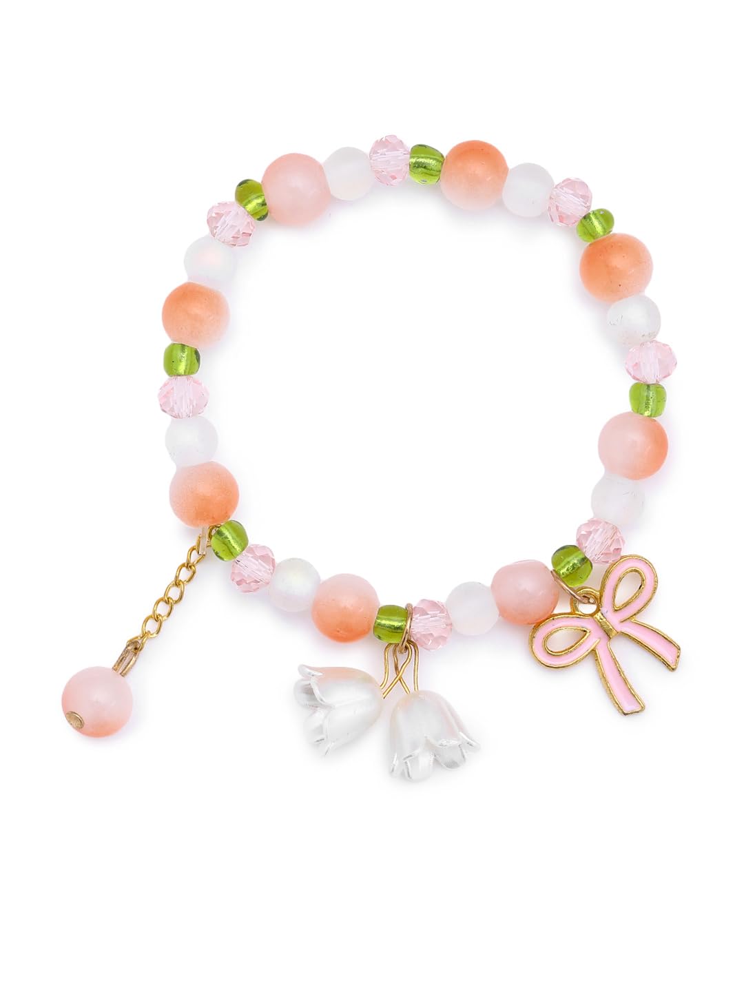 El Regalo Exquisite Lily Flower & Blow Glass Beads Bracelet - Cute Lily Of The Valley Flower Beaded Bracelet, Transparent Gradient Beaded Bow Bracelet For Teen Girls (Gradient Peach)