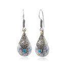 El Regalo Oxidized German Silver Bohemian Tibetan Stones Hook Earrings for Girls & women | Earrings for Women (Gray)