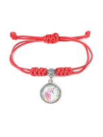 El Regalo 1PC Cute Girls Kids Unicorn Bracelet- Adjustable Hand Braided Floral Unicorn Rope Bracelets for Girls (Red Floral Unicorn)