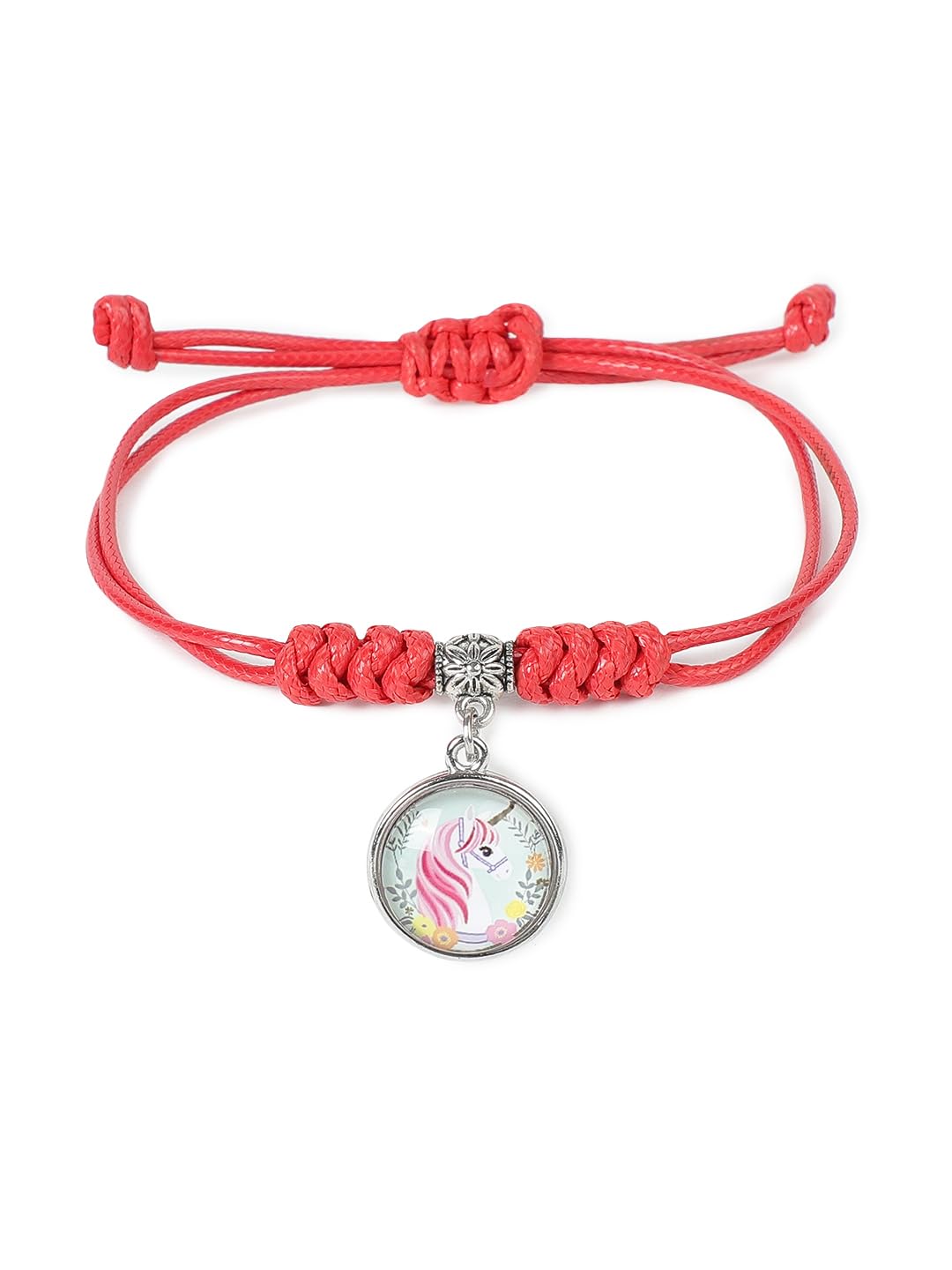 El Regalo 1PC Cute Girls Kids Unicorn Bracelet- Adjustable Hand Braided Floral Unicorn Rope Bracelets for Girls (Red Floral Unicorn)