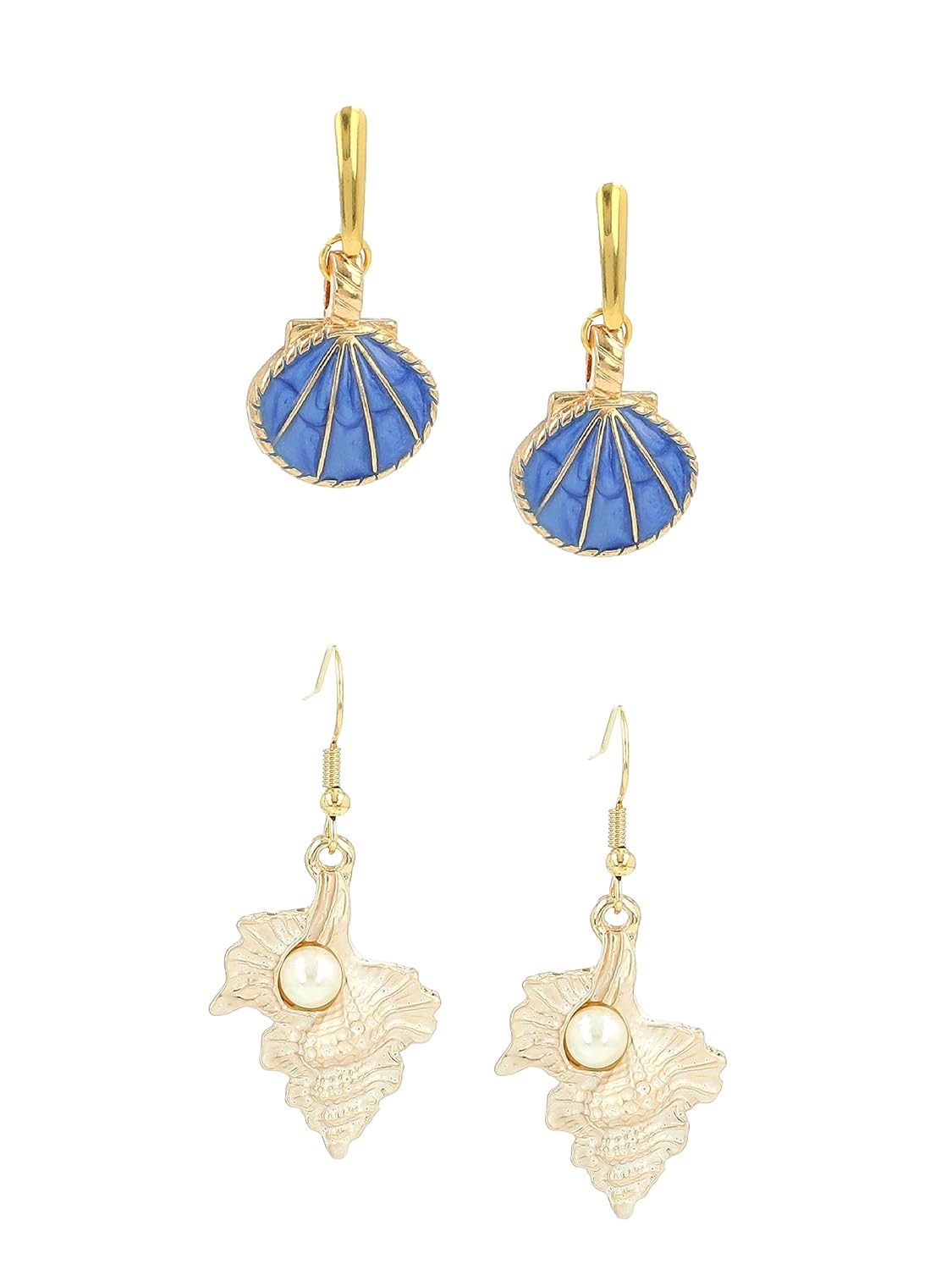 El Regalo 2 Pair Cute Enameled Dangle Studs Earrings Combo for Kids/Girls/Teens & Women- Bright Colors Shell-Flower- Heart-Pearls-Stars Charms Earrings (Option-1)
