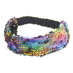 El Regalo 1 PC Reversible Sequins Stretchy Glittery Fashion Headbands for Teen Girls & Women (Multi Colored/Silver)