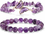 El Regalo 2PCs Natural Crystals Butterfly Bracelets Set- Real Crystals Healing Stones Bracelet Combo for Women (Purple Amethyst)