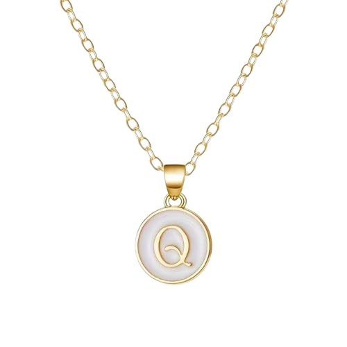 El Regalo Personalized Name Initial Letters Pendant Necklace-Enamelled Name Initials Pendant with Stainless Steel Chain (Q),Gold