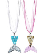 El Regalo 2Pcs Mermaid Fish Tail Necklaces Set- Mermaid Fishtail Necklace Gorgeous Pendant Necklace for Mermaid Birthday Supplies Girl's Party Ocean Theme Party Supplies (Color Option- 2)