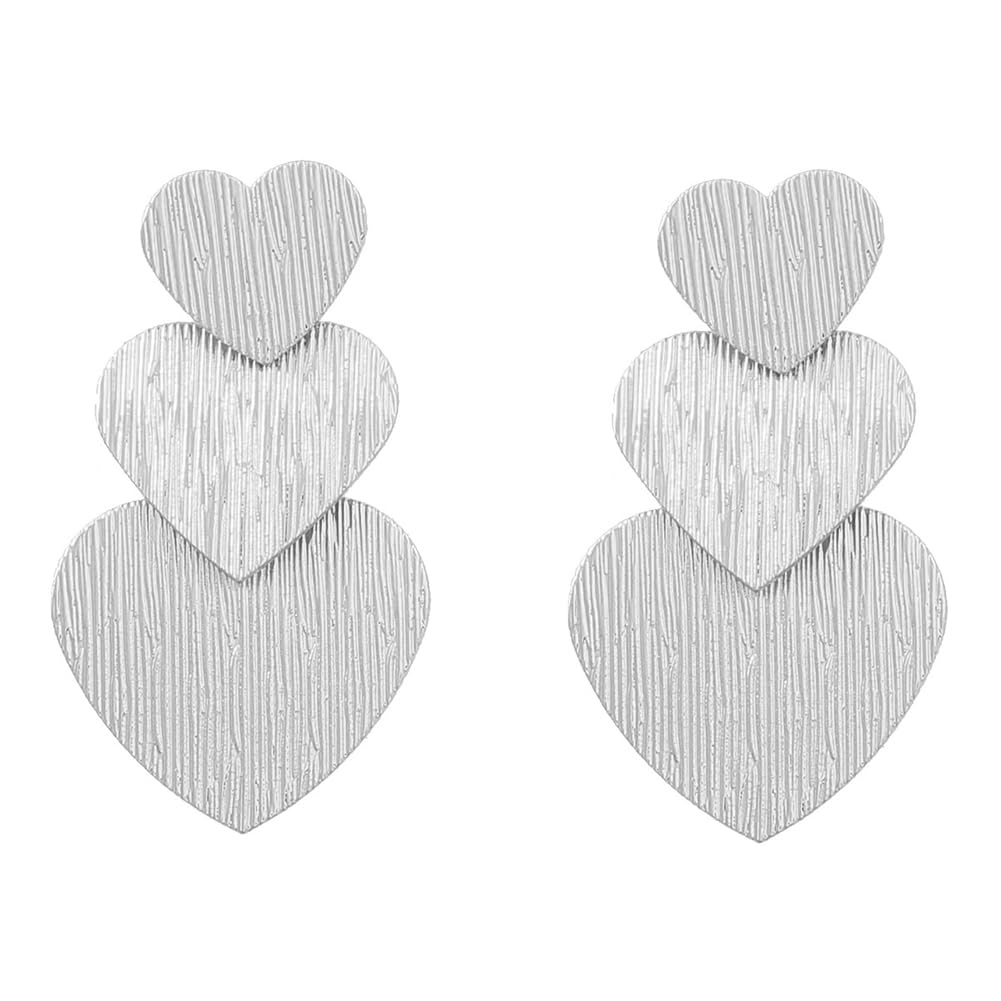 El Regalo Romantic Heart Tassel Metal Texture Long Earrings For Girls & Women Girls- Valentines Day Gift (Matt Silver)