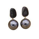 El Regalo 1 Pair Glossy Pearl Stud Earrings for Girls & Women- Pearl Statement Earrings (Black)