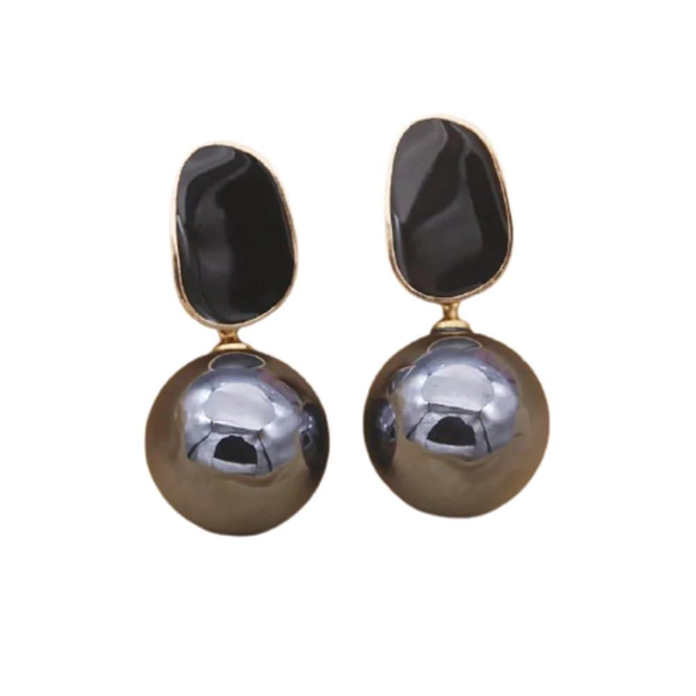 El Regalo 1 Pair Glossy Pearl Stud Earrings for Girls & Women- Pearl Statement Earrings (Black)