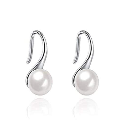 El Regalo Beautiful Rhodium Plated Tiny Pearl Drop Earring for Women and Girls (Small Pearl Earrings)