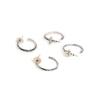 El Regalo 2 Pairs Tribal Oxidized Half Hoop Earrings, Huggie Earrings- Hammered Bohemian Oxidized German Silver Baali Earrings (Option-6)