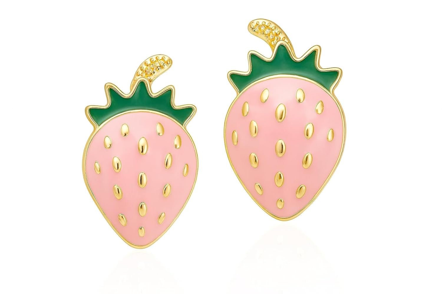 El Regalo 1Pair Stainless Steel Anti-Tarnish Pink Enamel Earrings for Girls & Women | Trendy & Cute Leaf, Bow, Ribbon, Strawberry & Butterfly Stud Earrings (Strawberry Stud)
