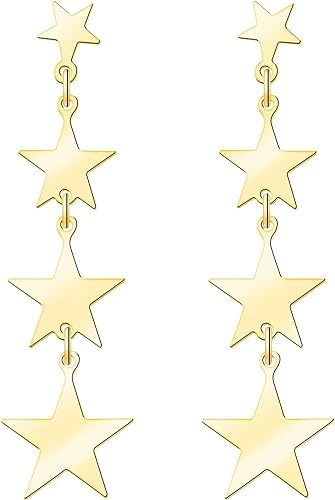 El Regalo Cute & Trendy Gold Star Tassel Earrings- 4 Star Statement Tassel Earrings Stud Earrings for Women & Girls