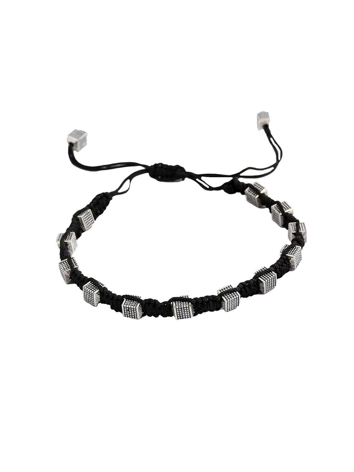 El Regalo 1 PC Boho Macrame Adjustable Oxidized German Silver Bead Nazabattu Anklet for Girls & Women- 1 Leg Bohemian Tribal Thread Anklet (square Nazarbattu Anklet)