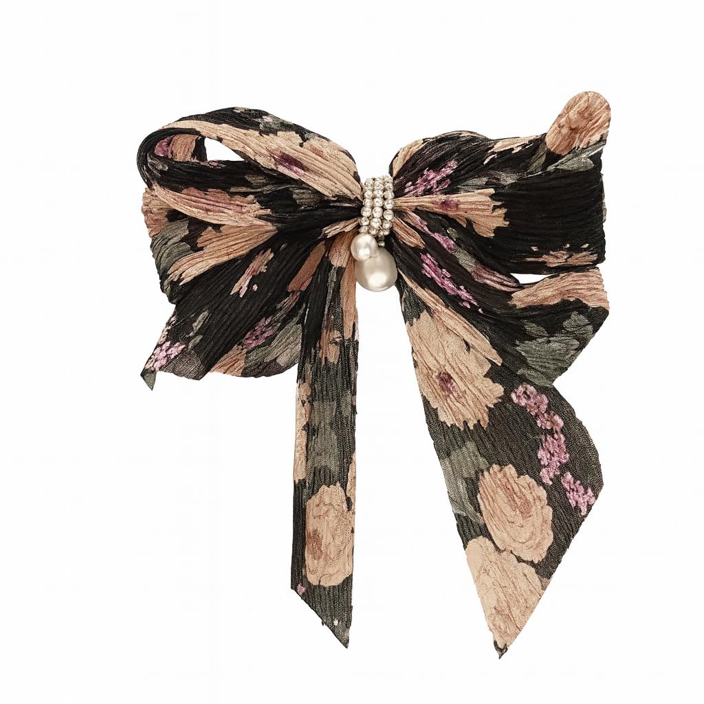 El Regalo Big Bow Floral Hair Clip- Long Ribbon Streamer Super Fairy Fashion Hair Accessories Head Hairpin Headdress Hair accessories for Girls/Women (Black)