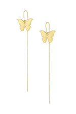 El Regalo Butterfly Threader Earrings for Women & Girls | Lightweight Long Chain Dangle Earrings | Trendy Gold Plated Butterfly Sui Dhaga Earrings | Minimal Elegant Jewelry (Glossy Yellow)